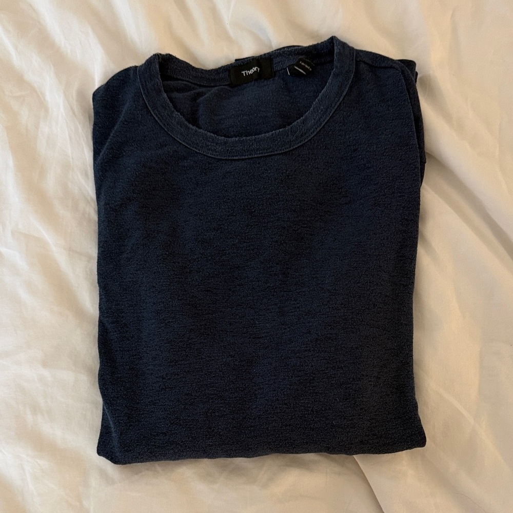 Theory Men's Deep Blue Crewneck Sweater shirt